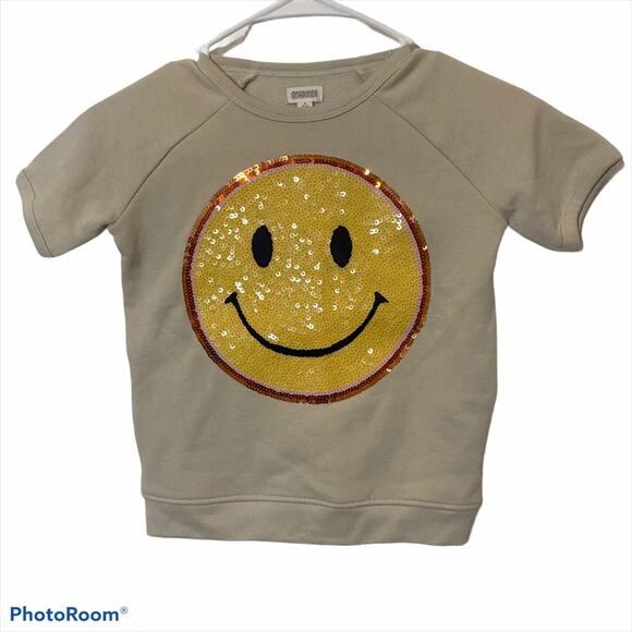 Gymboree Other - Gymboree Beige Sequins Happy face Emoji Sweatshirt small 5-6
